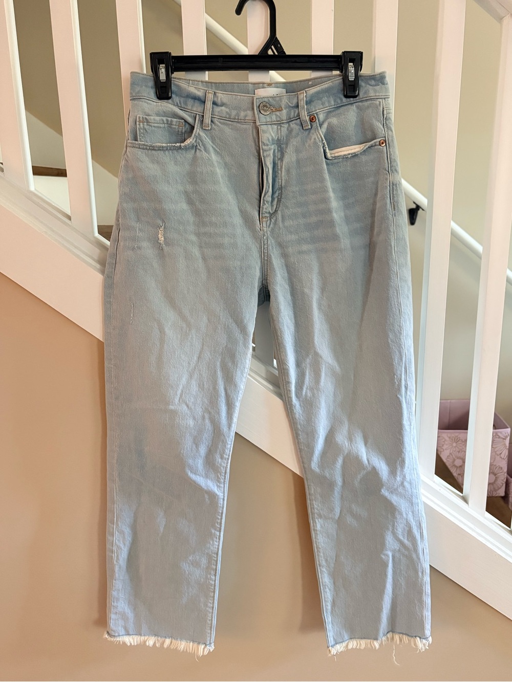 LOFT Light Blue Straight-Leg Jeans with Frayed Hem